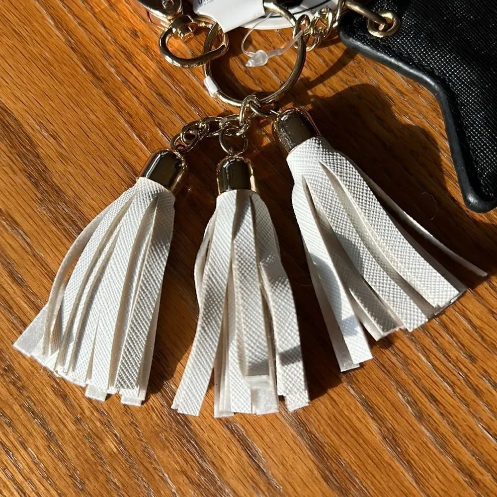Purse Charm Key Chain #Squad Tassels Black White